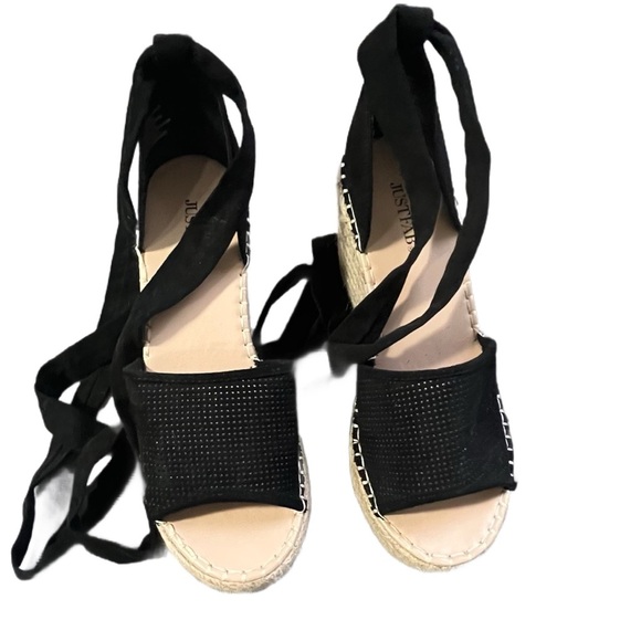 JustFab Isla Tie Up Espadrille Wedge, Size 8.5, Black - Picture 2 of 7